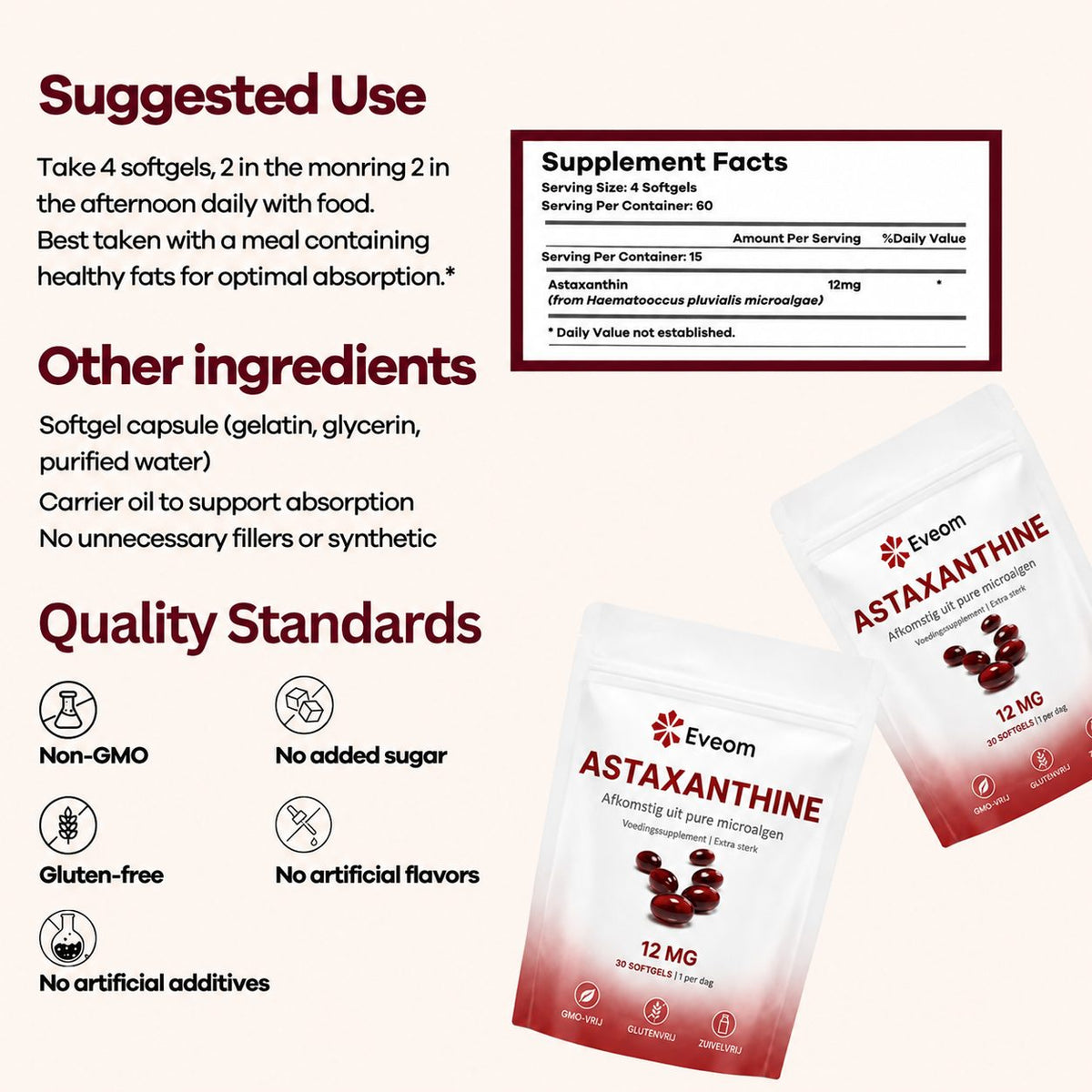 Eveom Astaxanthine 3 zakjes